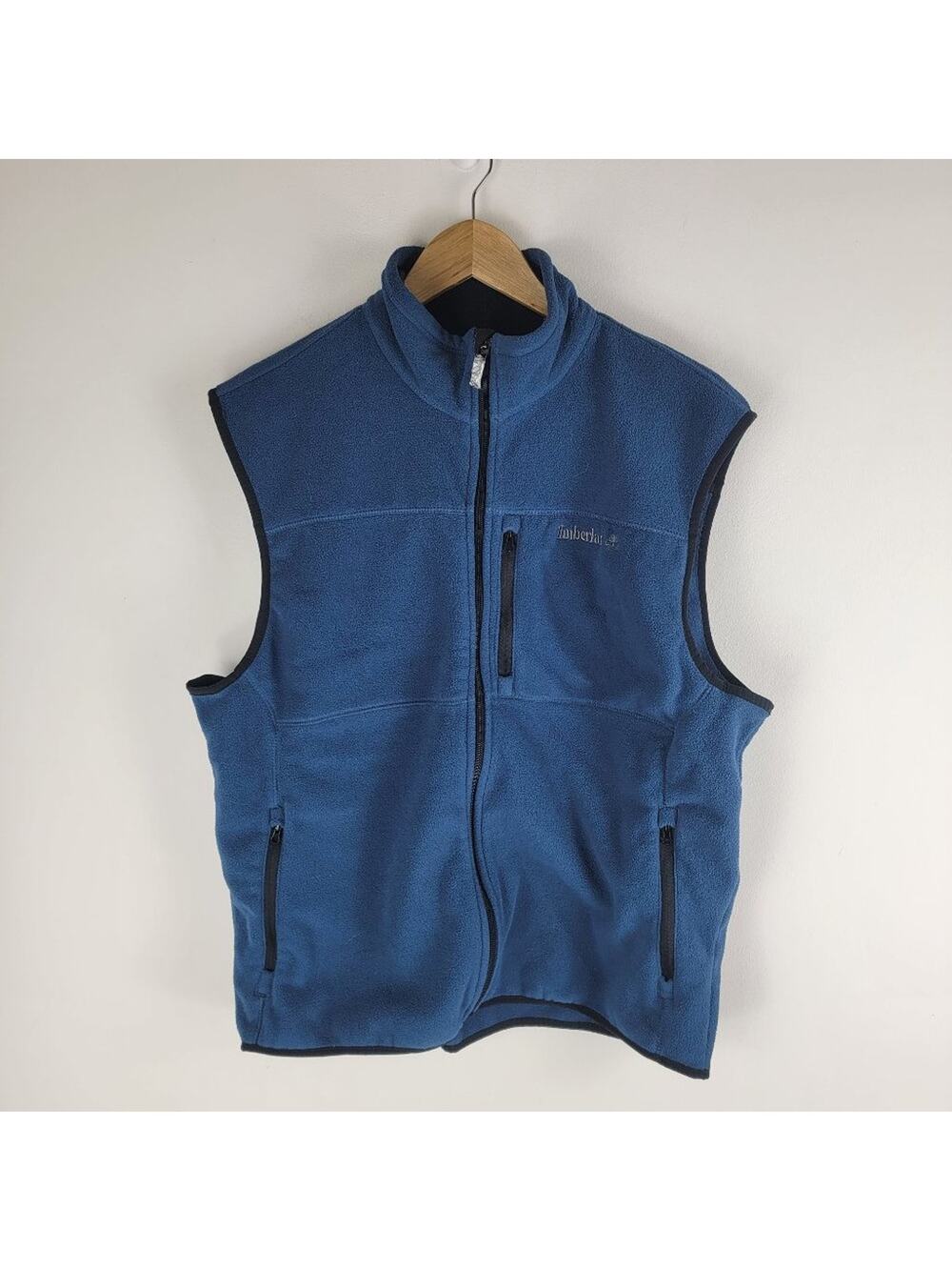 Timberland Fleece Sleeveless Vest Zip Up Blue Sleeveless Size L